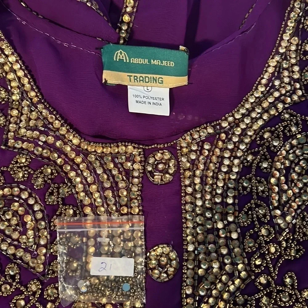 Abdul Majeed,L made in India jeweled embellished purple‎ sheer top/dress